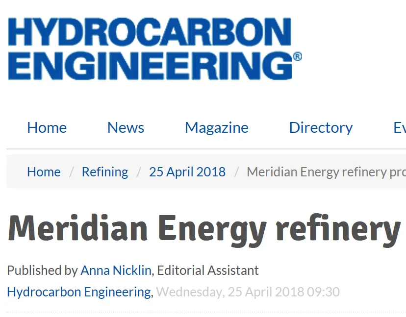 Meridian Energy refinery HYDROCARBON ENGINEERING